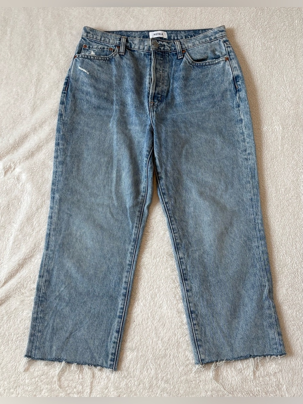 Pistola Women’s Raw Hem High Waist Ankle Wide Leg Jeans Light Wash Size 29